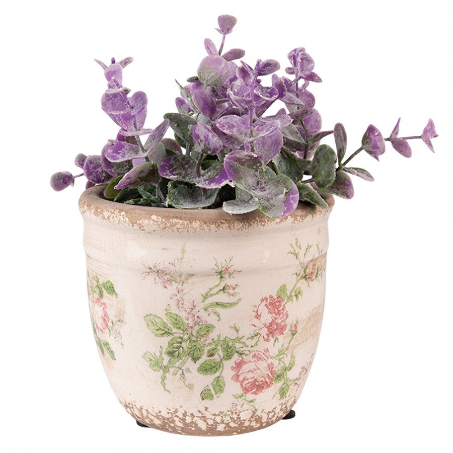 Clayre & Eef Keramik-Blumentopf Blumen Rose Ø 12x11 cm – Kompakter Übertopf S (6CE1541S)