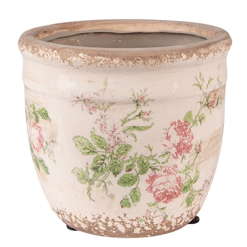 Clayre & Eef Keramik-Blumentopf Blumen Rose Ø 12x11 cm – Kompakter Übertopf S (6CE1541S)