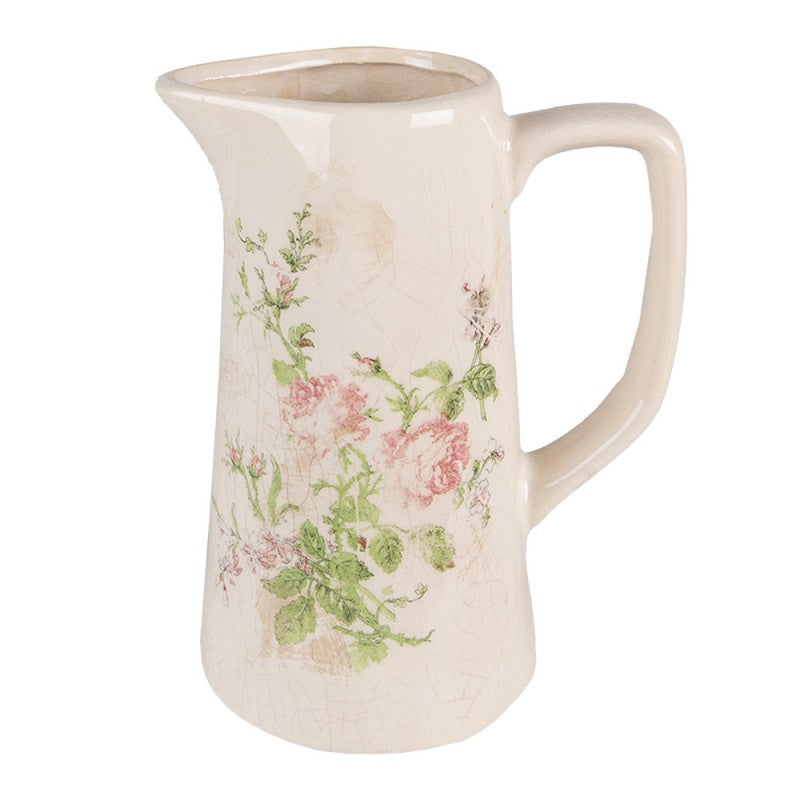 Dekorative Kanne Vase Keramik Rosa Rosen Craquelé 15x10x19 cm von Clayre & Eef (6CE1543M)