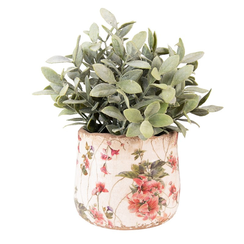 Clayre & Eef Keramik-Blumentopf Blüten floral Ø 13x11 cm – Deko-Übertopf S (6CE1549S)