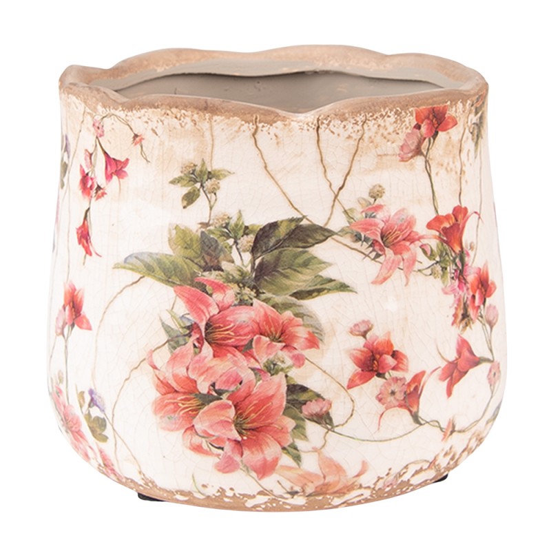 Clayre & Eef Keramik-Blumentopf Blüten floral Ø 13x11 cm – Deko-Übertopf S (6CE1549S)