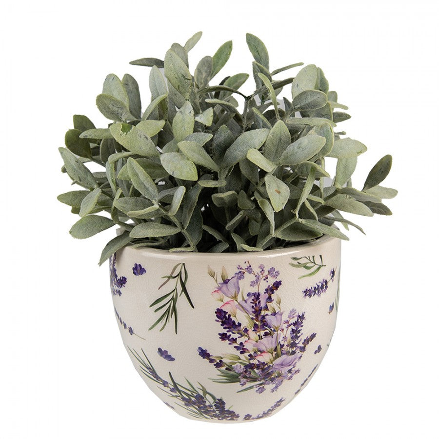 Clayre & Eef Keramik-Blumentopf Lavendel Provence Ø 15x11 cm – Flacher Übertopf S (6CE1553S)
