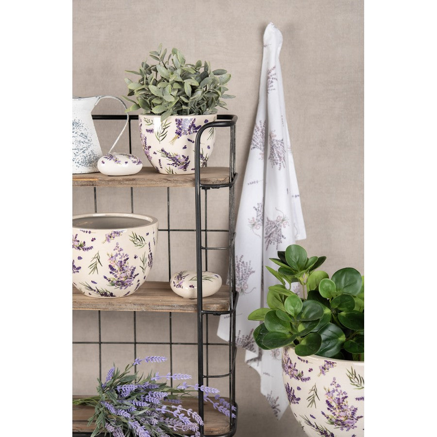 Clayre & Eef Keramik-Blumentopf Lavendel Provence Ø 15x11 cm – Flacher Übertopf S (6CE1553S)