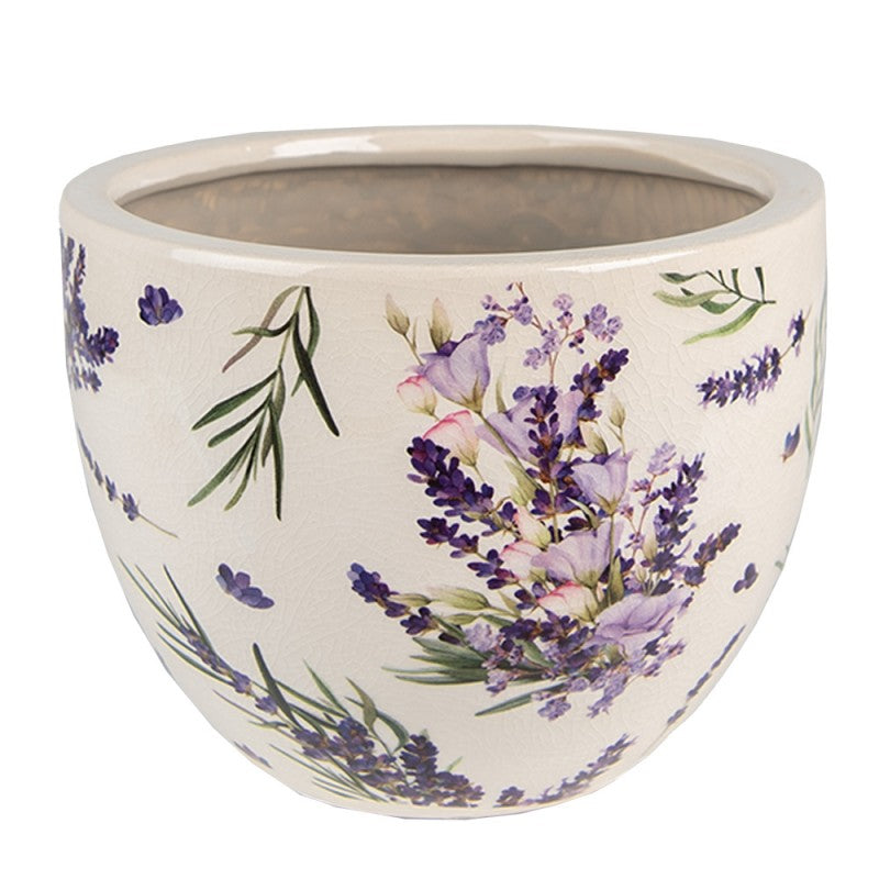 Clayre & Eef Keramik-Blumentopf Lavendel Provence Ø 15x11 cm – Flacher Übertopf S (6CE1553S)
