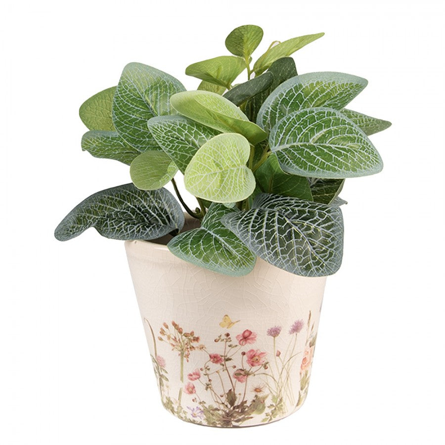 Clayre & Eef Keramik-Blumentopf Wildblumen Ø 12x10 cm – Kompakter Übertopf S (6CE1555S)