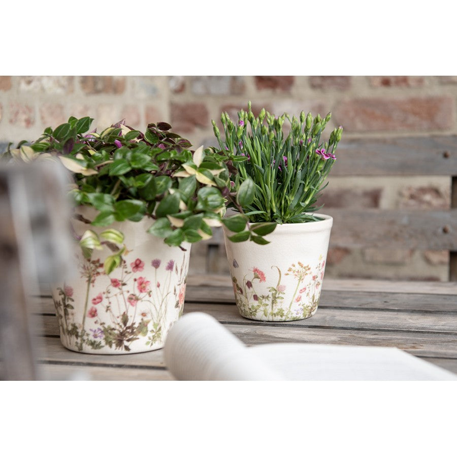 Clayre & Eef Keramik-Blumentopf Wildblumen Ø 12x10 cm – Kompakter Übertopf S (6CE1555S)