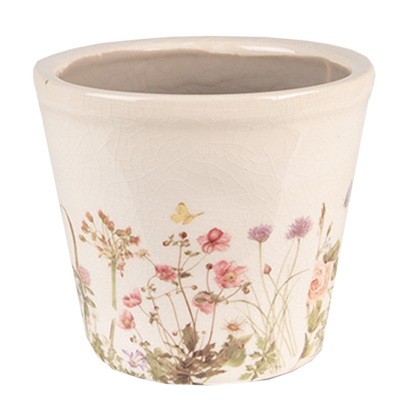 Clayre & Eef Keramik-Blumentopf Wildblumen Ø 12x10 cm – Kompakter Übertopf S (6CE1555S)