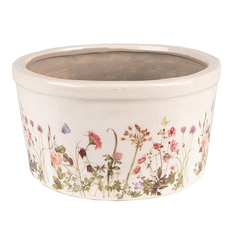 Clayre & Eef Keramik-Pflanzschale Wildblumenwiese Ø 19x10 cm – Runde Schale L (6CE1556L)