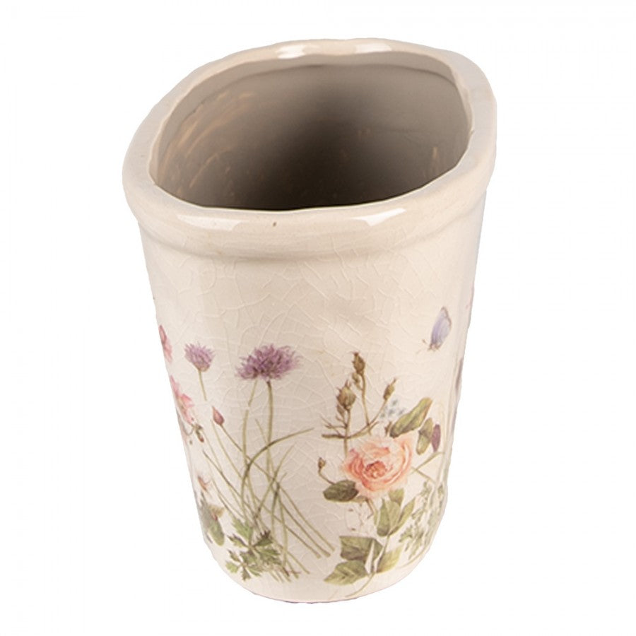 Clayre & Eef Keramik-Pflanzschale Wildblumenwiese Oval 27x13x14 cm – Schiffchen L (6CE1557L)