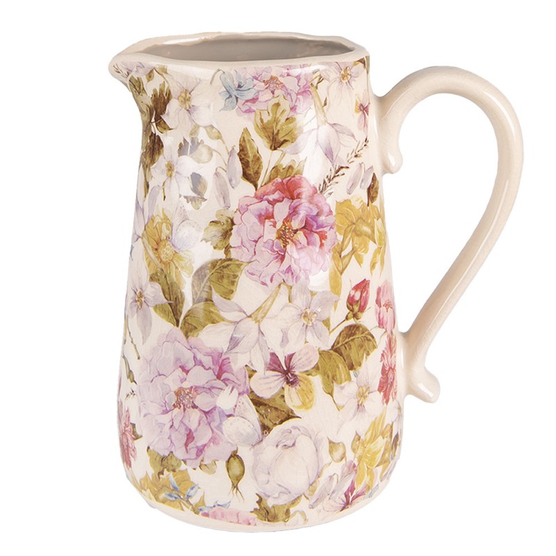 Dekorative Kanne Vase Keramik Sommerblumen Rosa Gelb Craquelé 16x11x18 cm von Clayre & Eef (6CE1559M)
