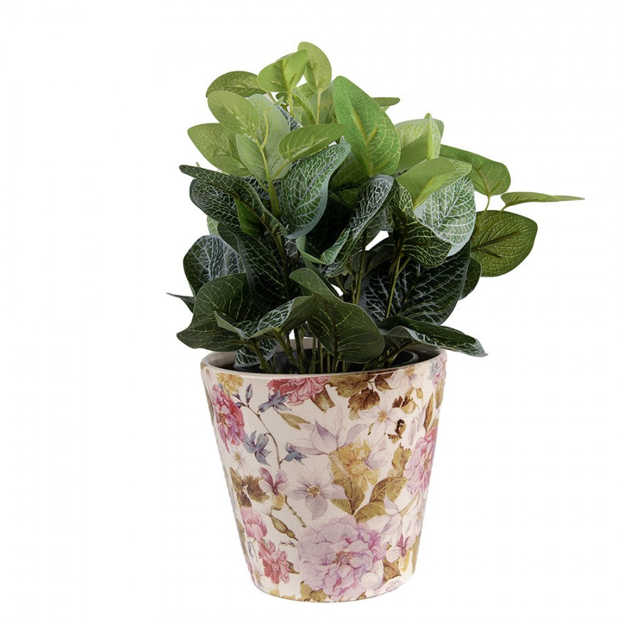 Clayre & Eef Keramik-Blumentopf Pfingstrose Ø 14x13 cm – Runder Übertopf S (6CE1562S)