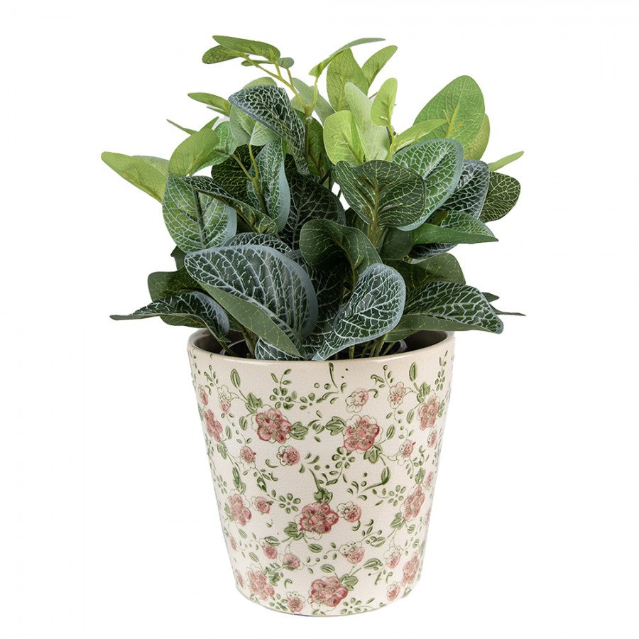 Clayre & Eef Keramik-Blumentopf floral Ø 19x18 cm – Großer Übertopf L (6CE1566L)