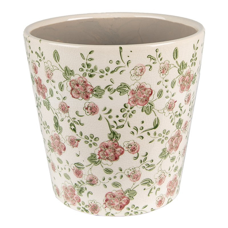 Clayre & Eef Keramik-Blumentopf floral Ø 19x18 cm – Großer Übertopf L (6CE1566L)