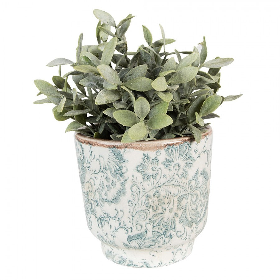 Clayre & Eef Keramik-Blumentopf blau mediterran Ø 15x14 cm – Runder Übertopf S (6CE1574S)