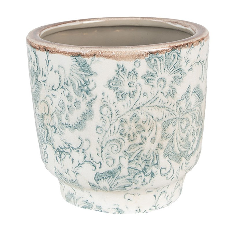 Clayre & Eef Keramik-Blumentopf blau mediterran Ø 15x14 cm – Runder Übertopf S (6CE1574S)