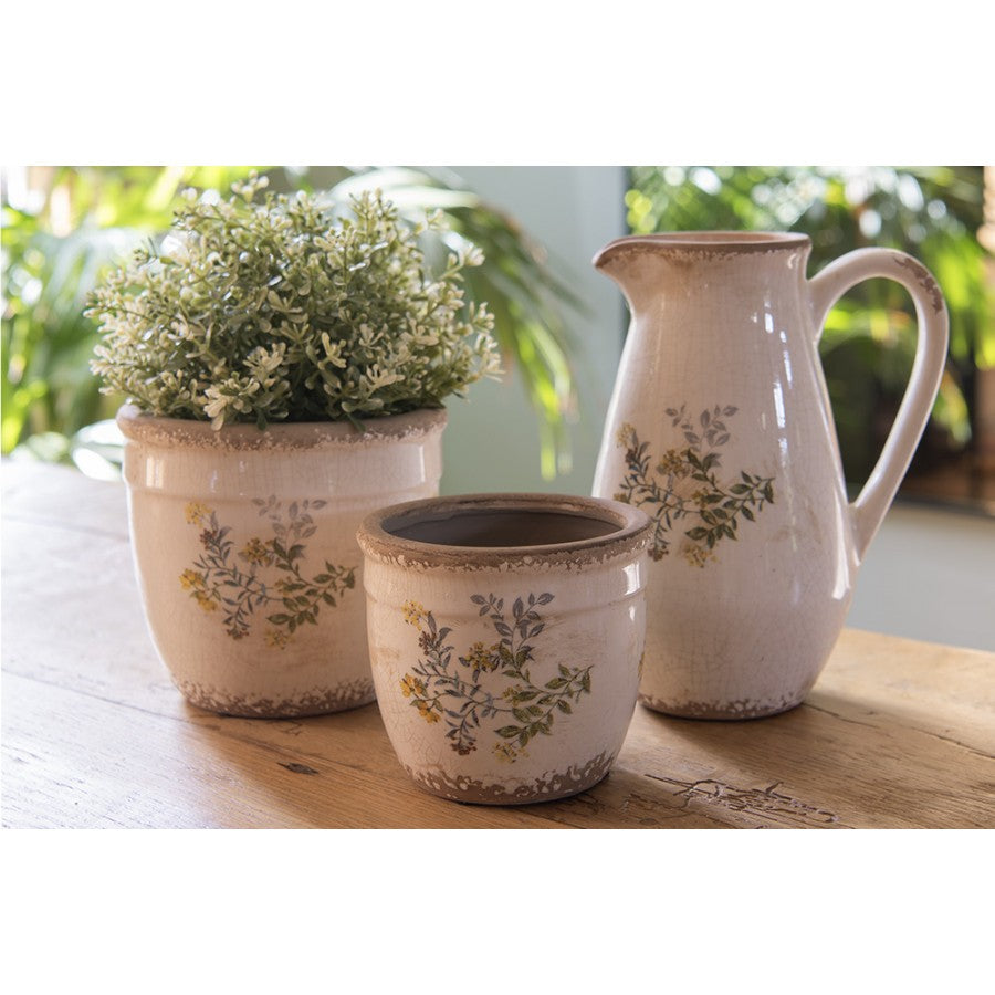 Dekorative Kanne Vase Keramik Wiesenblumen Beige Gelb Craquelé 17x13x22 cm von Clayre & Eef (6CE1606M)