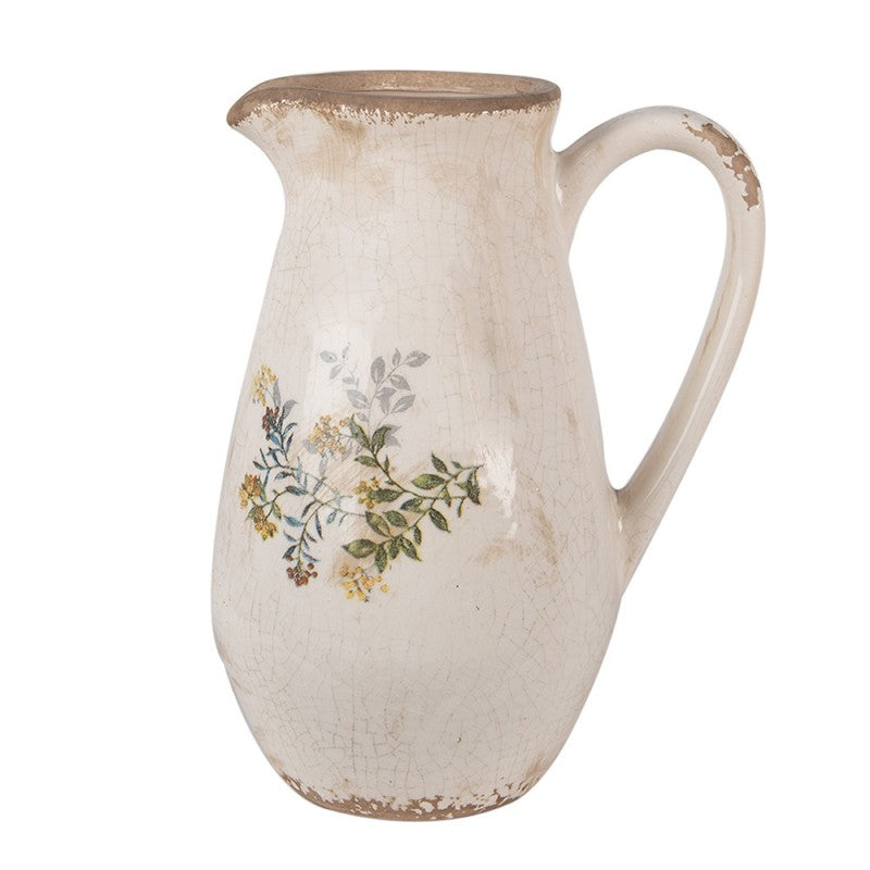 Dekorative Kanne Vase Keramik Wiesenblumen Beige Gelb Craquelé 17x13x22 cm von Clayre & Eef (6CE1606M)