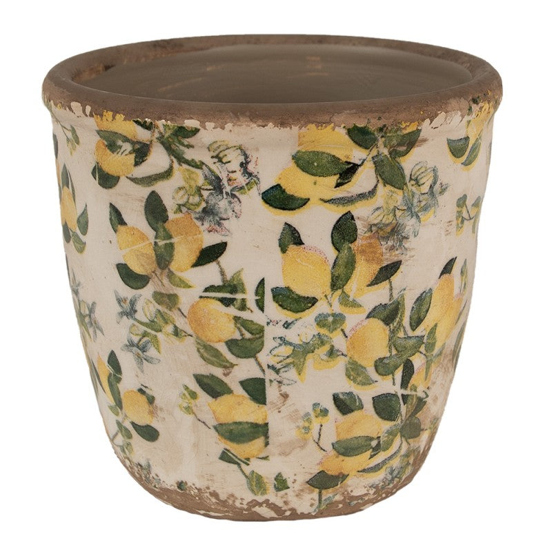 Clayre & Eef Keramik-Blumentopf Zitronen mediterran Ø 14x13 cm – Runder Übertopf M (6CE1609M)