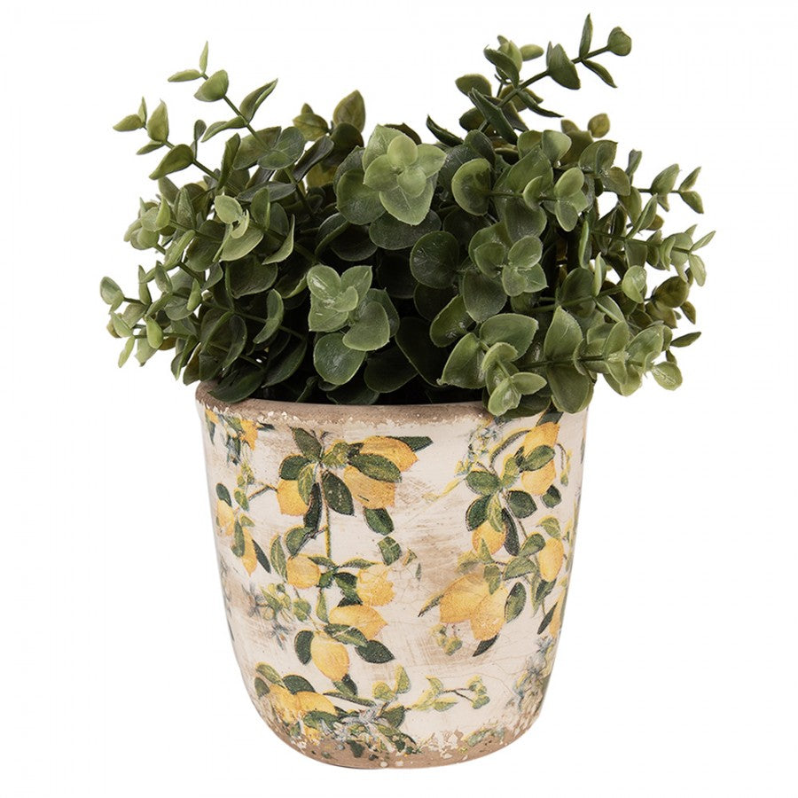 Clayre & Eef Keramik-Blumentopf Zitronen Ø 13x12 cm – Übertopf S (6CE1609S)