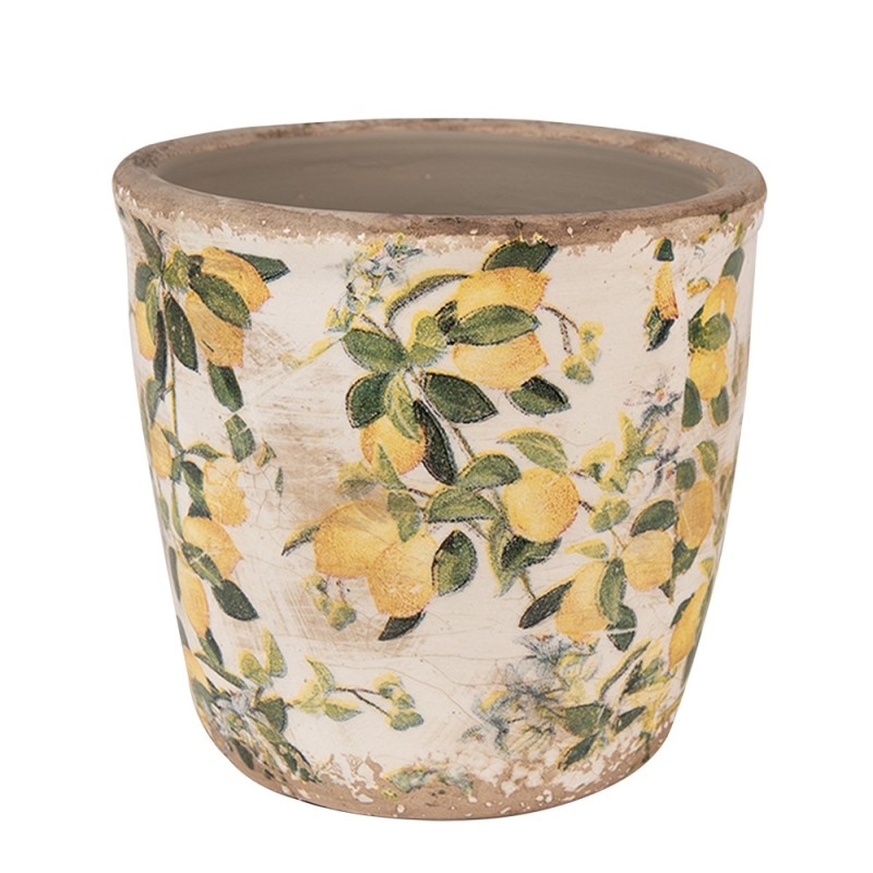 Clayre & Eef Keramik-Blumentopf Zitronen Ø 13x12 cm – Übertopf S (6CE1609S)