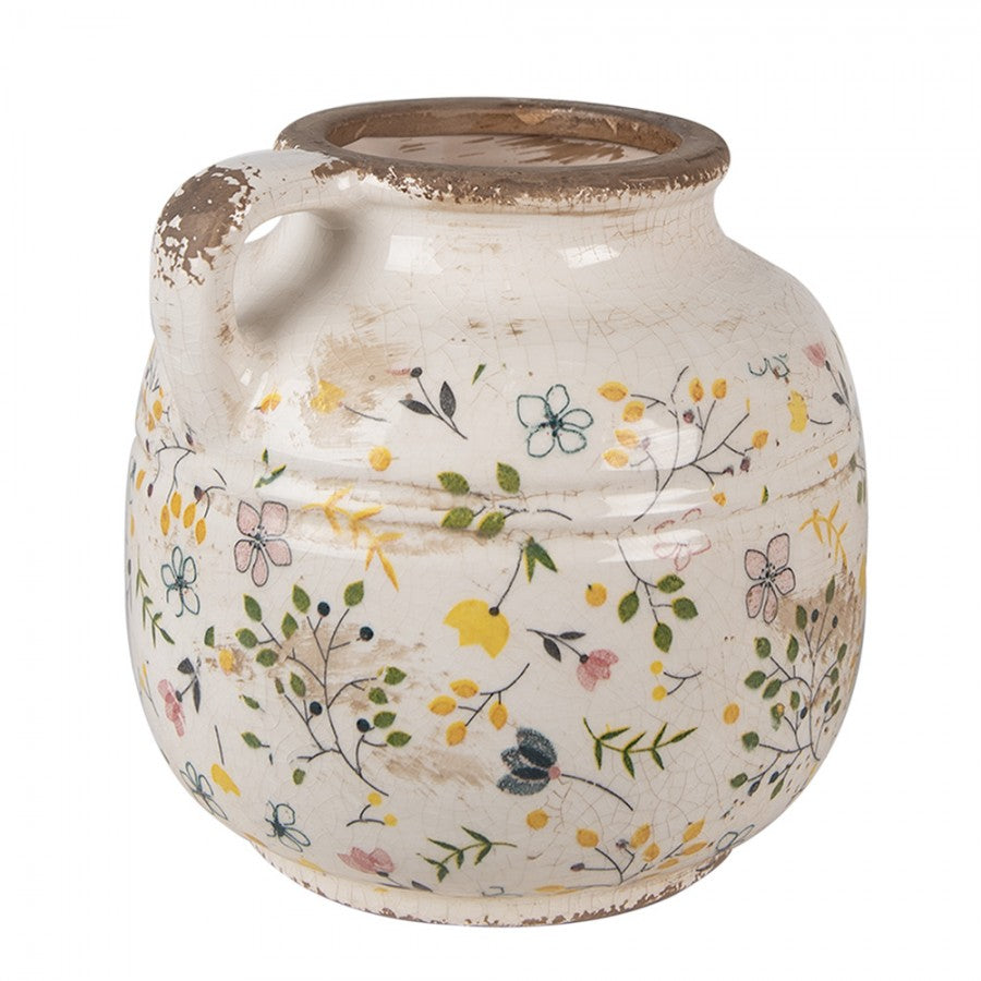 Dekorative Kanne Vase Keramik Wiesenblumen Beige Gelb Craquelé Ø 17x16 cm von Clayre & Eef (6CE1611L)
