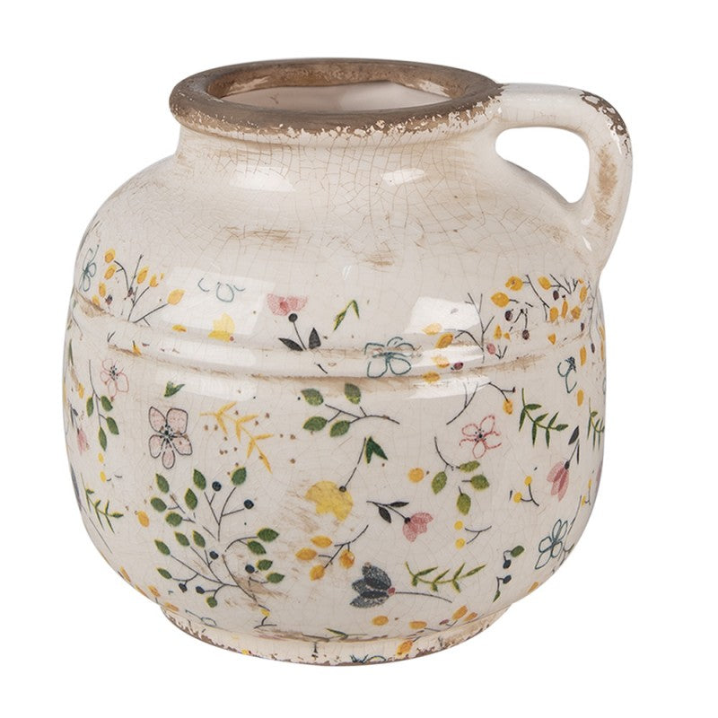 Dekorative Kanne Vase Keramik Wiesenblumen Beige Gelb Craquelé Ø 17x16 cm von Clayre & Eef (6CE1611L)
