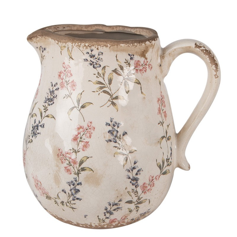 Dekorative Kanne Vase Keramik Blütenzweige Rosa Blau Craquelé 21x16x20 cm von Clayre & Eef (6CE1616L)