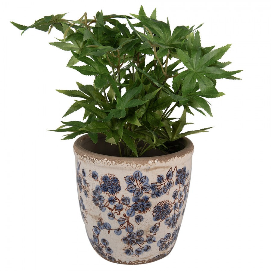 Clayre & Eef Keramik-Blumentopf blau floral Ø 17x16 cm – Übertopf L (6CE1619L)
