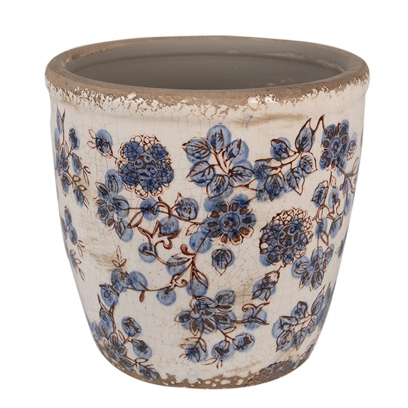 Clayre & Eef Keramik-Blumentopf blau floral Ø 17x16 cm – Übertopf L (6CE1619L)