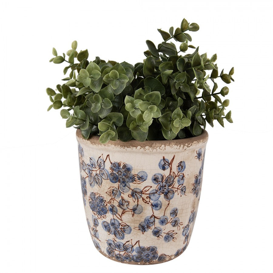Clayre & Eef Keramik-Blumentopf blau floral Ø 14x14 cm – Übertopf M (6CE1619M)