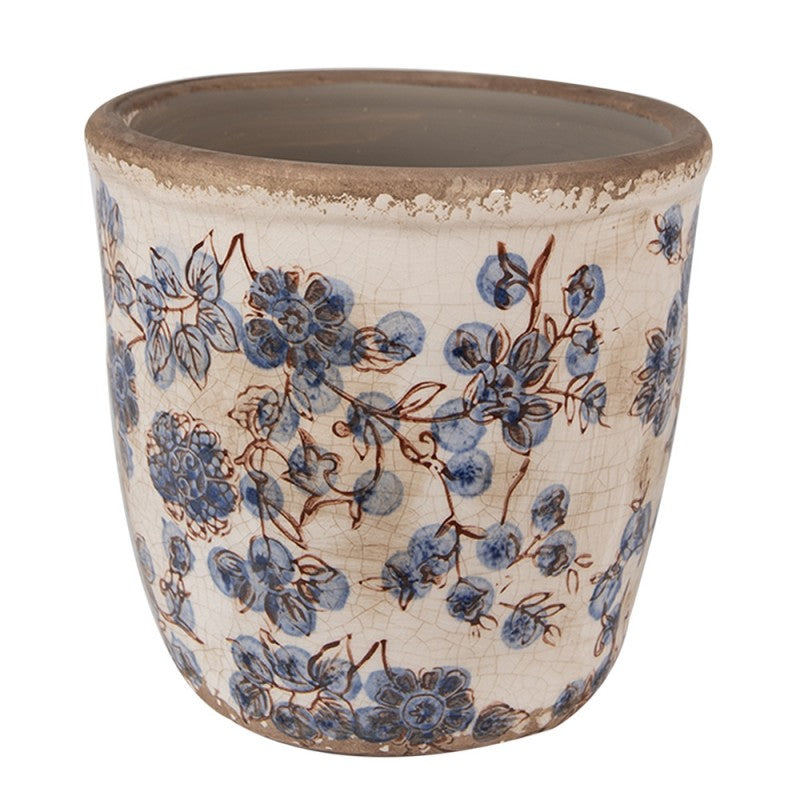 Clayre & Eef Keramik-Blumentopf blau floral Ø 14x14 cm – Übertopf M (6CE1619M)