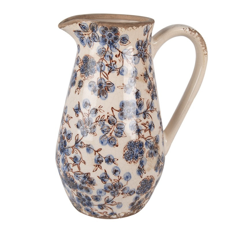 Dekorative Kanne Vase Keramik Chinoiserie Lotus Blau Weiß Craquelé 20x14x25 cm von Clayre & Eef (6CE1621M)