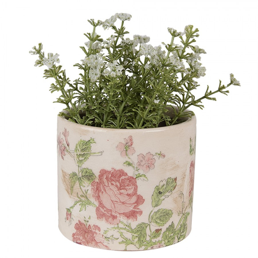 Clayre & Eef Keramik-Blumentopf Ø 11x9 cm Rosen – Mini Übertopf XS (6CE1623XS)