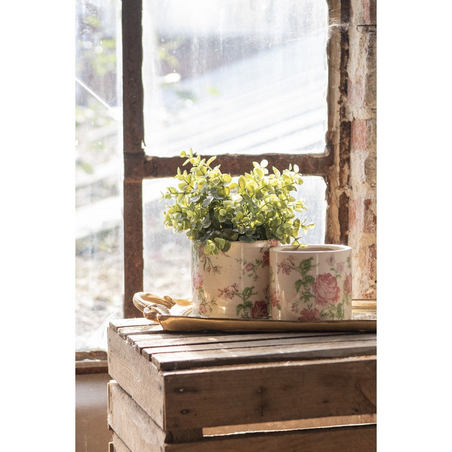 Clayre & Eef Keramik-Blumentopf Ø 11x9 cm Rosen – Mini Übertopf XS (6CE1623XS)