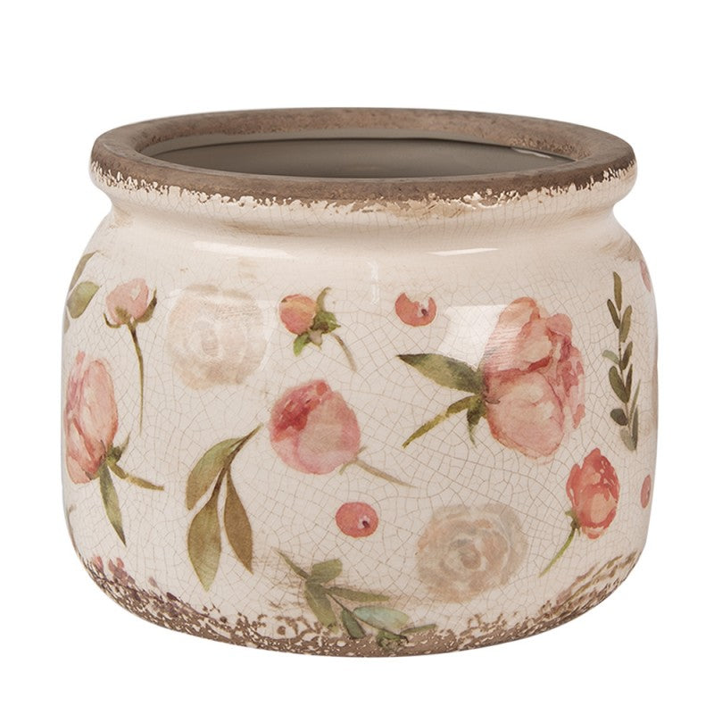 Clayre & Eef Keramik-Blumentopf Rose Ø 20x15 cm – Großer Übertopf L (6CE1625L)