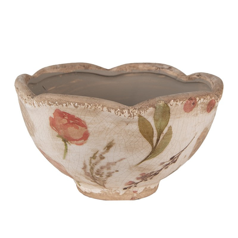 Clayre & Eef Keramik-Pflanzschale Rosen Ø 16x9 cm – Schalen-Übertopf S (6CE1626S)