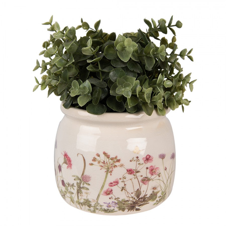 Clayre & Eef Keramik-Blumentopf Wildblumen-Wiese Ø 16x13 cm – Deko-Übertopf M (6CE1630M)