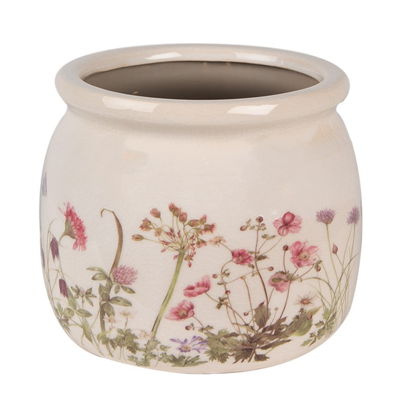Clayre & Eef Keramik-Blumentopf Wildblumen-Wiese Ø 16x13 cm – Deko-Übertopf M (6CE1630M)