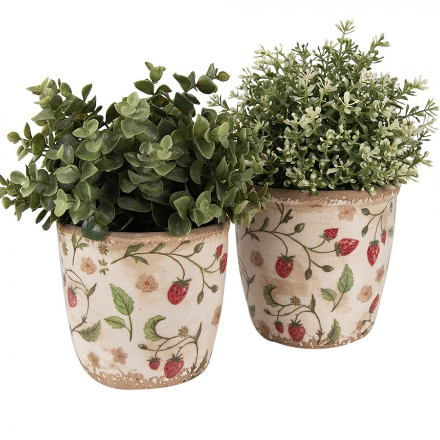 Clayre & Eef Keramik-Blumentopf Erdebeeren Ø 14x13 cm – Übertopf M (6CE1631M)