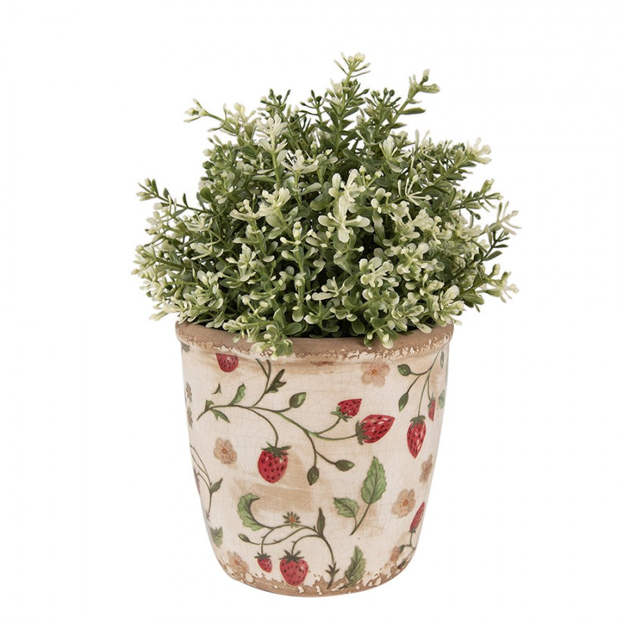 Clayre & Eef Keramik-Blumentopf Ø 13x13 cm – Erdbeeren Übertopf S (6CE1631S)