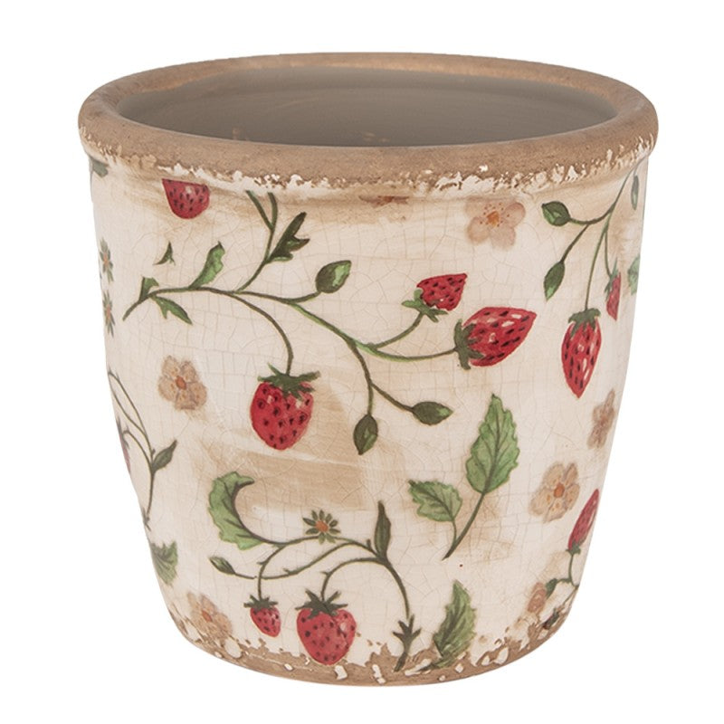 Clayre & Eef Keramik-Blumentopf Ø 13x13 cm – Erdbeeren Übertopf S (6CE1631S)