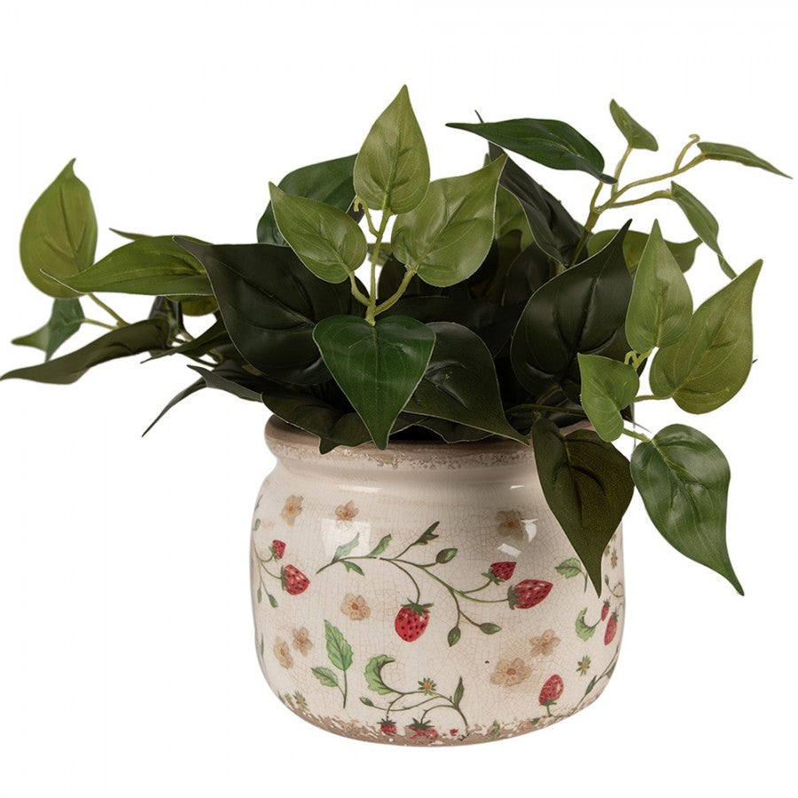 Clayre & Eef Keramik-Blumentopf Erdbeeren Ø 20x15 cm – Großer Übertopf L (6CE1632L)