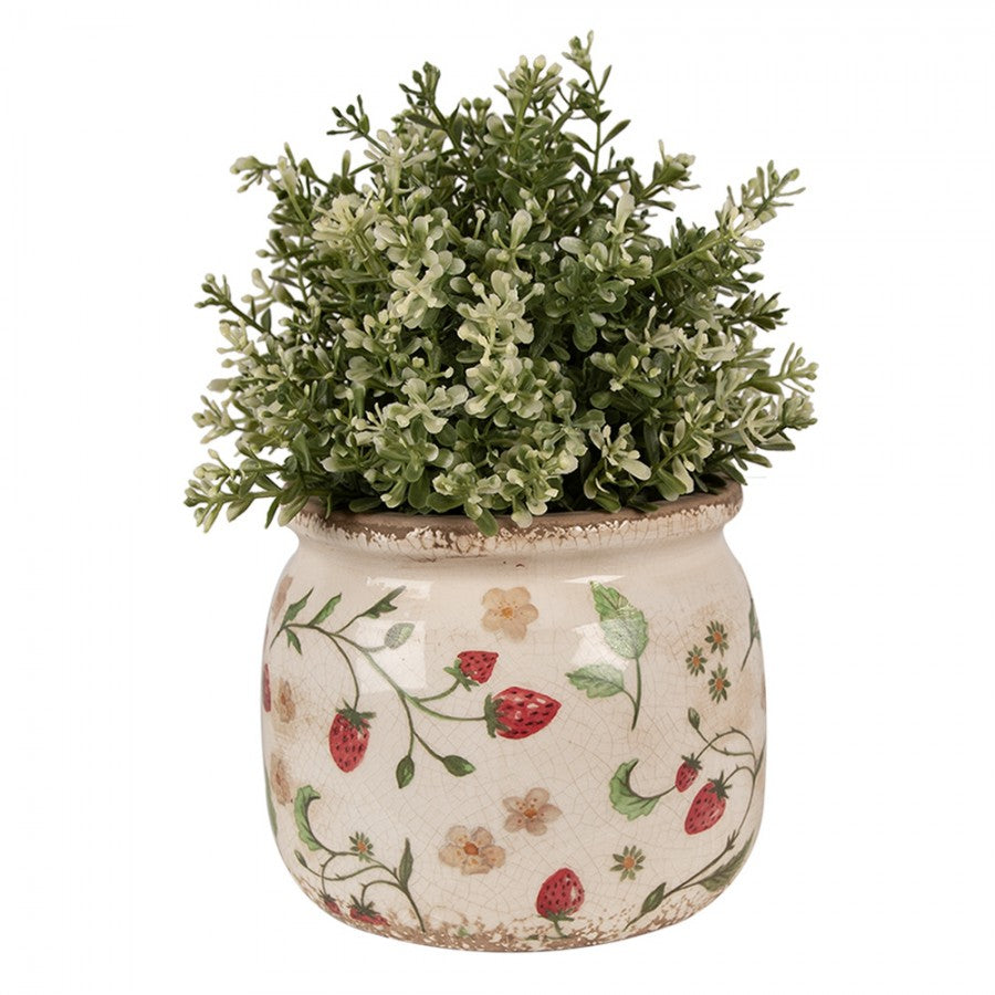 Clayre & Eef Keramik-Blumentopf Erdebeeren Ø 16x13 cm – Übertopf M (6CE1632M)
