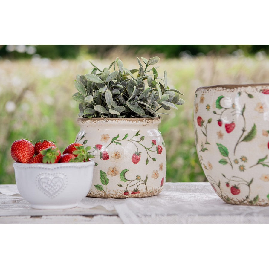 Clayre & Eef Keramik-Blumentopf Erdebeeren Ø 16x13 cm – Übertopf M (6CE1632M)