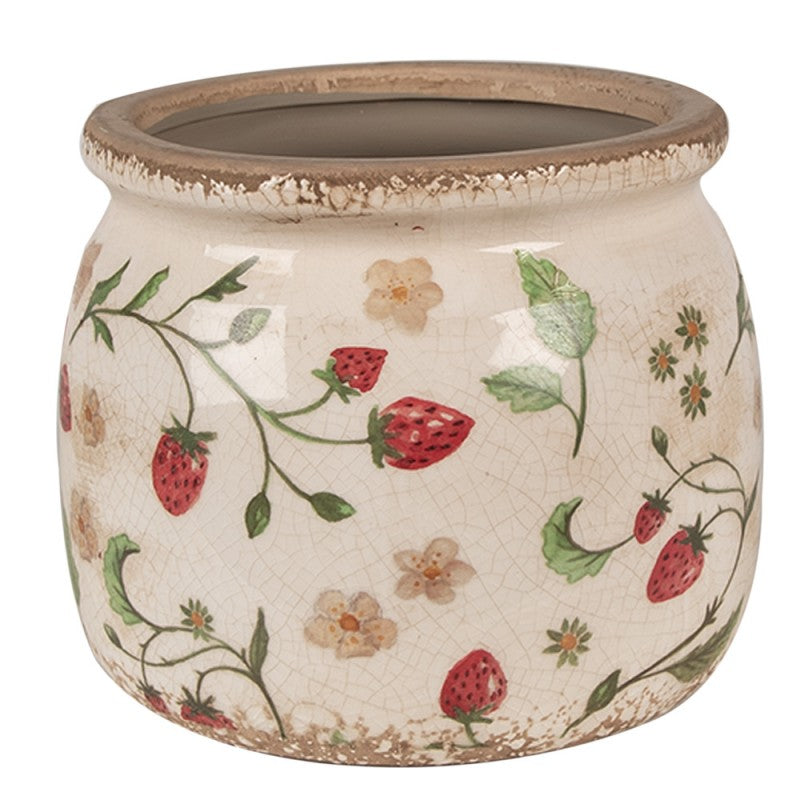 Clayre & Eef Keramik-Blumentopf Erdebeeren Ø 16x13 cm – Übertopf M (6CE1632M)