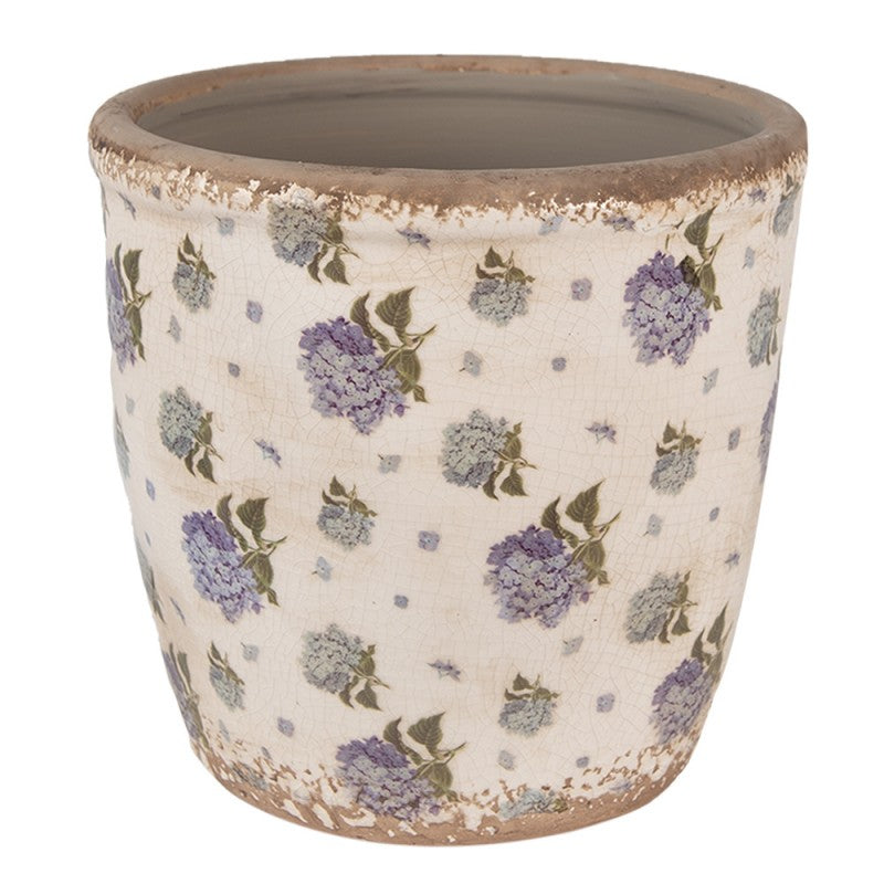 Clayre & Eef Keramik-Blumentopf Hortensien Ø 16x16 cm – Übertopf L (6CE1638L)
