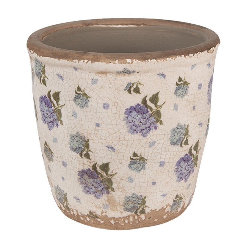 Clayre & Eef Keramik-Blumentopf Hortensie Ø 14x13 cm – Übertopf M (6CE1638M)