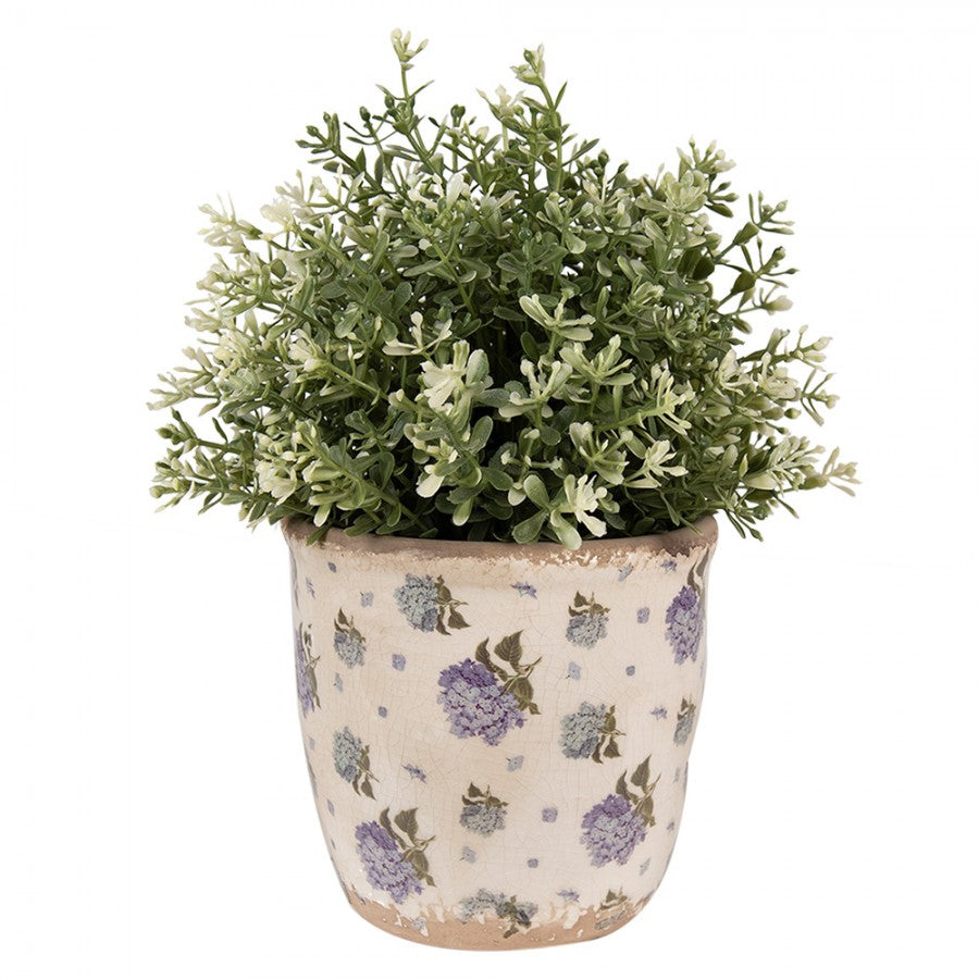 Clayre & Eef Keramik-Blumentopf Hortensien Ø 13x12 cm – Übertopf S (6CE1638S)