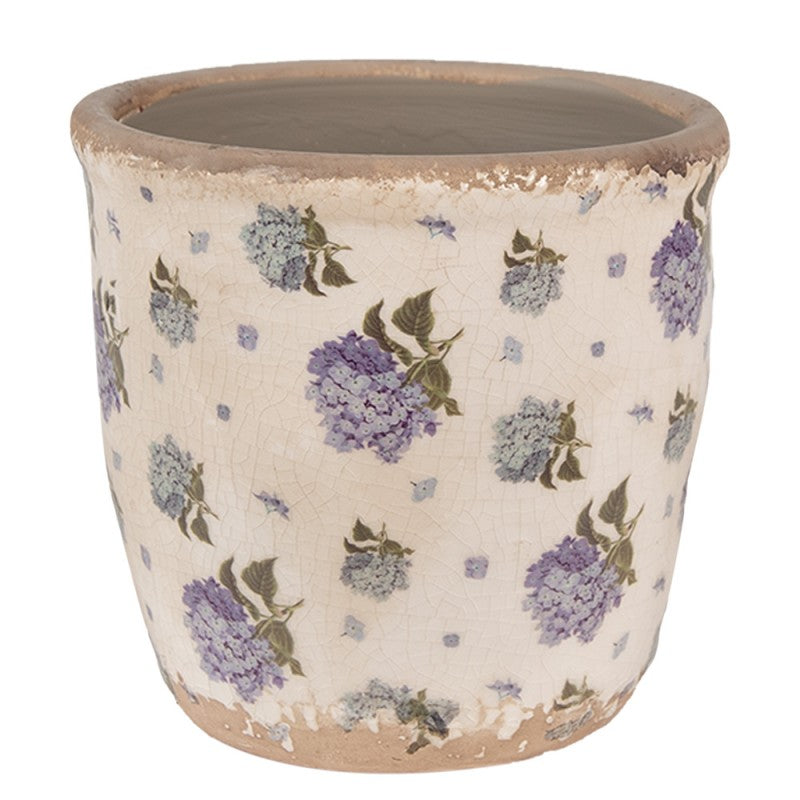 Clayre & Eef Keramik-Blumentopf Hortensien Ø 13x12 cm – Übertopf S (6CE1638S)
