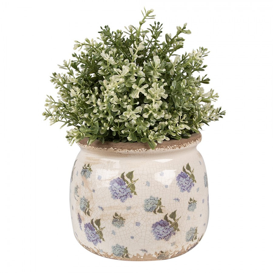 Clayre & Eef Keramik-Blumentopf Hortensien Ø 16x13 cm – Runder Übertopf M (6CE1639M)